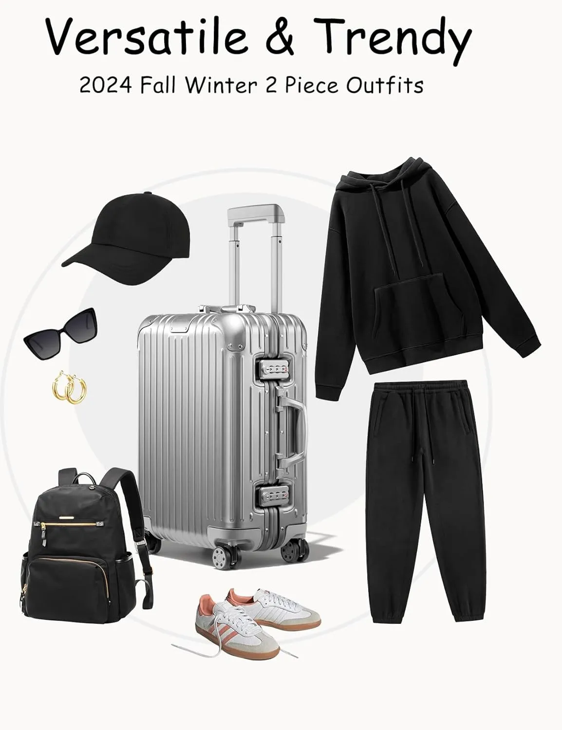 Flygo Womens Fleece 2 Piece Outfits Lounge Hoodie Sweatsuits Sets Oversized Sweatshirt Baggy Sweatpants Set W/Pockets