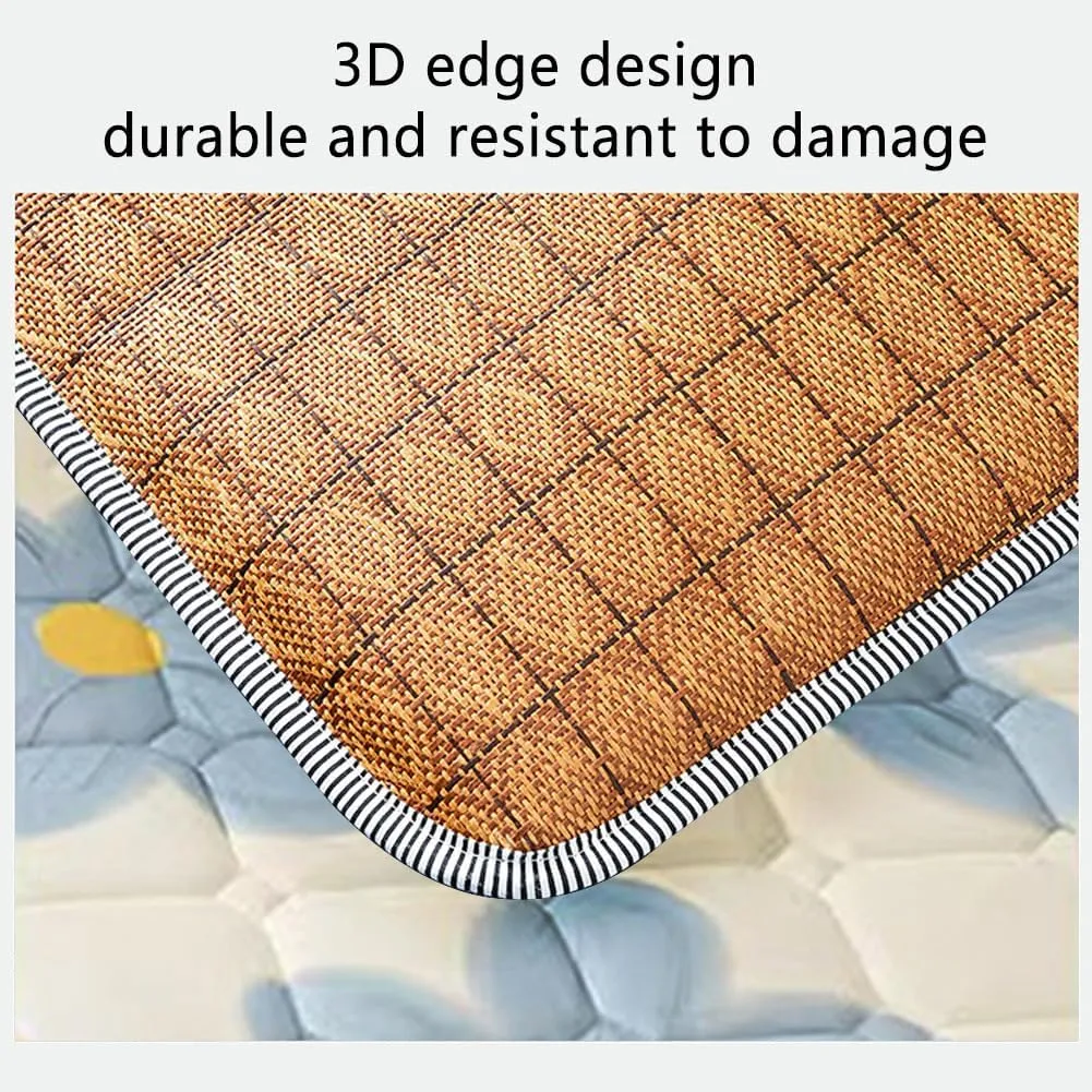 Foldable Double Sided Mat，Summer Cooling Rattan Sleeping Pad,Thick and Soft Mattress Suitable for Women Men (Sunflower, 78.7 x 70.9 x 1.8 inches)