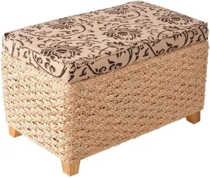 Foot Stool Braided Cushion Ottoman Storage Chest Manual Weaving Change Shoes Footstools Grass Vine Weaving Solid Wood Frame, 5 Sizes (Color : Beige, Size : 50x30x31cm)