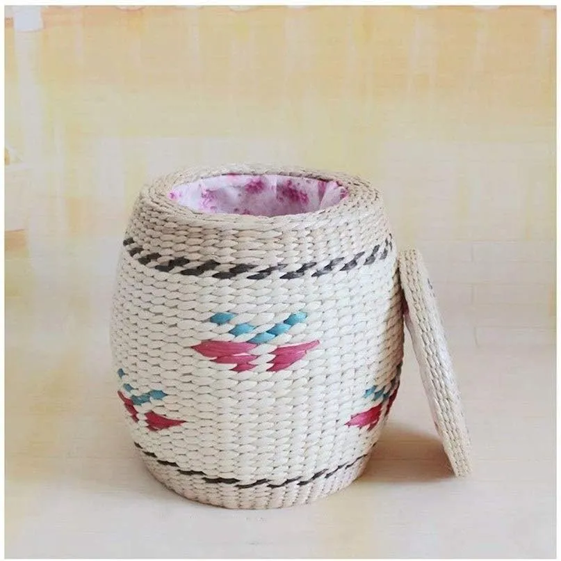 Footstool,Rattan Footstool, Handmade Grass Weaving Shoes Bench Stool Stool/Kann Gespeichert Werden/28 * 28 * 23Cm