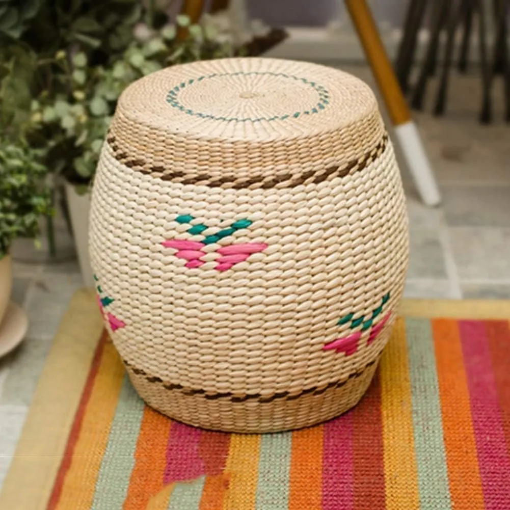 Footstool,Rattan Footstool, Handmade Grass Weaving Shoes Bench Stool Stool/Kann Gespeichert Werden/28 * 28 * 23Cm