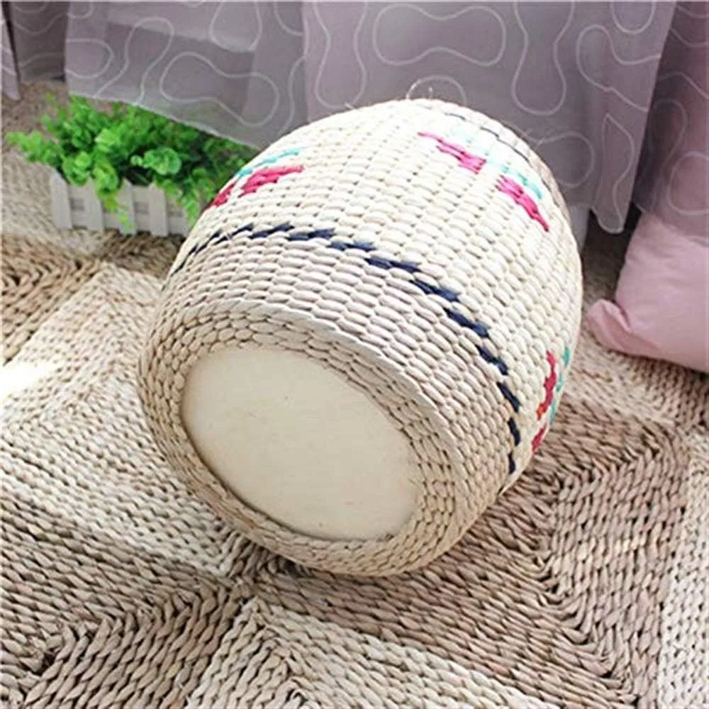 Footstool,Rattan Footstool, Handmade Grass Weaving Shoes Bench Stool Stool/Kann Gespeichert Werden/28 * 28 * 23Cm
