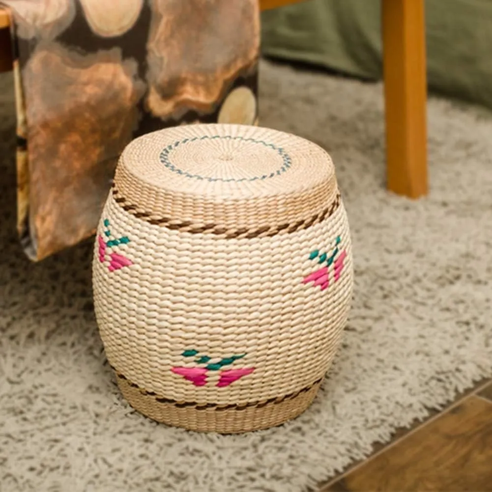 Footstool,Rattan Footstool, Handmade Grass Weaving Shoes Bench Stool Stool/Kann Gespeichert Werden/28 * 28 * 23Cm