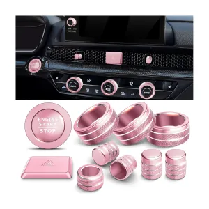 for Honda Civic Accessories 2025 2024 2023 2022, for CRV 2025 2024 2023, for Acura Integra 2025 2024 2023- Warning Light, A/C, Air Vent, Radio, Push Start Button Knob Cover/Ring 11pcs (Pink)