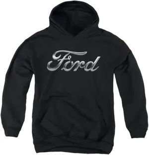 Ford Chrome Ford Logo Unisex Youth Pull-Over Hoodie for Boys and Girls