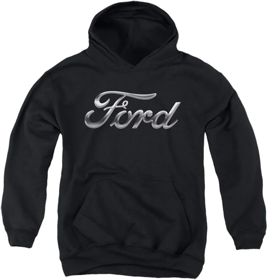 Ford Chrome Ford Logo Unisex Youth Pull-Over Hoodie for Boys and Girls