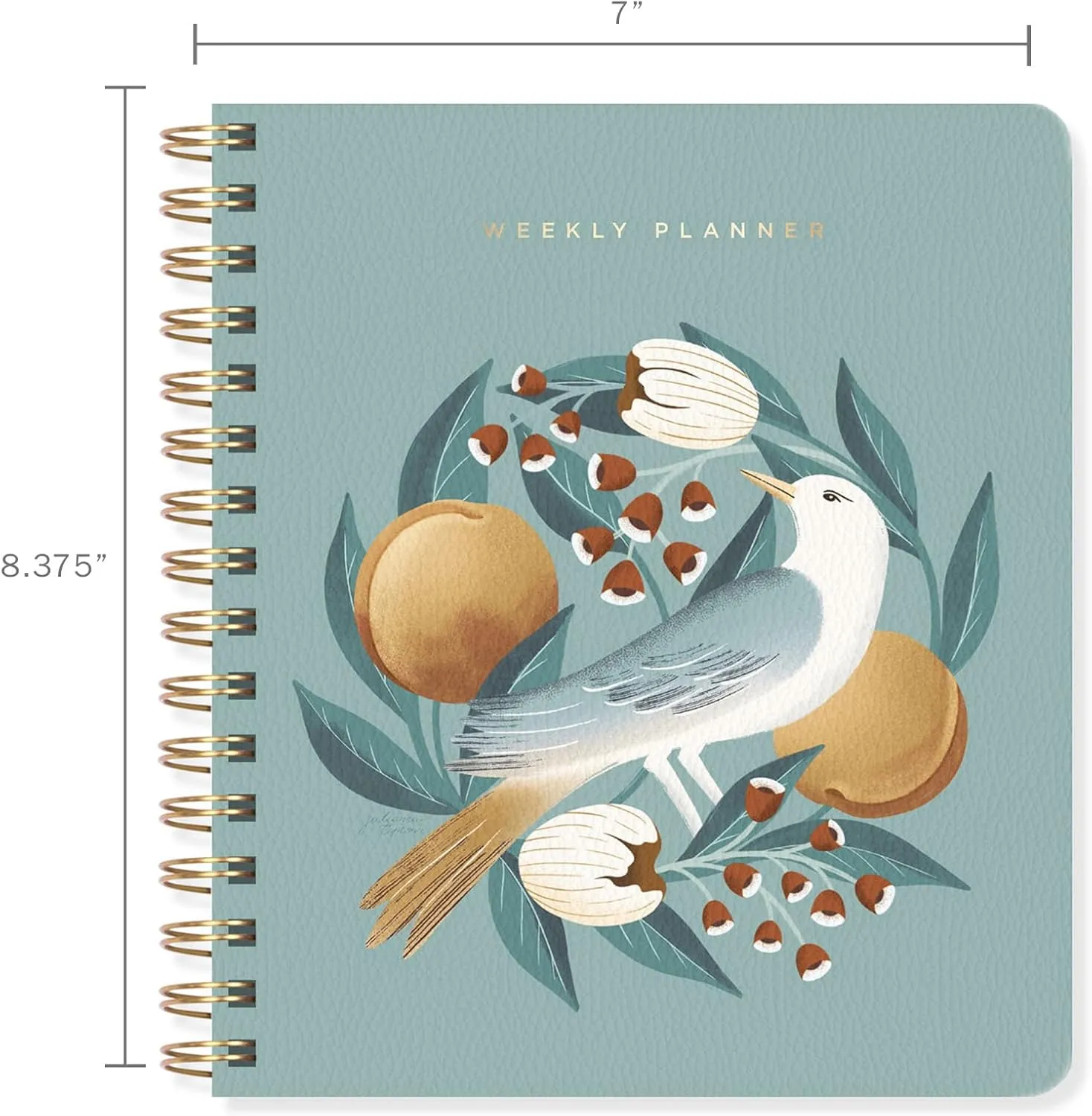 Fringe Studio Paper Cover Non-Dated Weekly Planner, "BLUE BIRD" 7" w x 8.375" h, 160 pages, Juliana Tipton Collection (878PA001FSC)