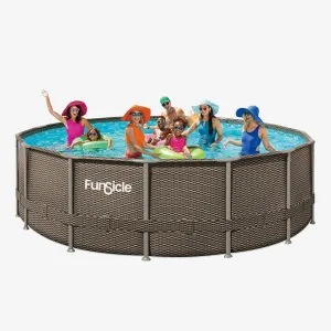 Funsicle 16' x 48" Oasis Designer Pool, Round Above Ground Swimming Pool, Includes SFX1500 SkimmerPlus® Filter Pump, Pool Ladder, Cloth, Cover & Deluxe Maintenance Kit, Double Rattan, Age 6 and up