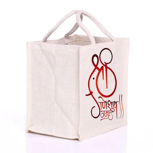 Ganesha Design Natural Jute Handbags (Set of 4)