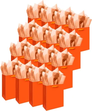 Gcardist Dark Orange Gift Bags with Tissue Paper for Wedding, Birthday, Party Supplies-7.9"x4.3"x9.6" Medium Size Cardboard Gift Bags（16pcs Bags  32pcs Tissue Paper ）