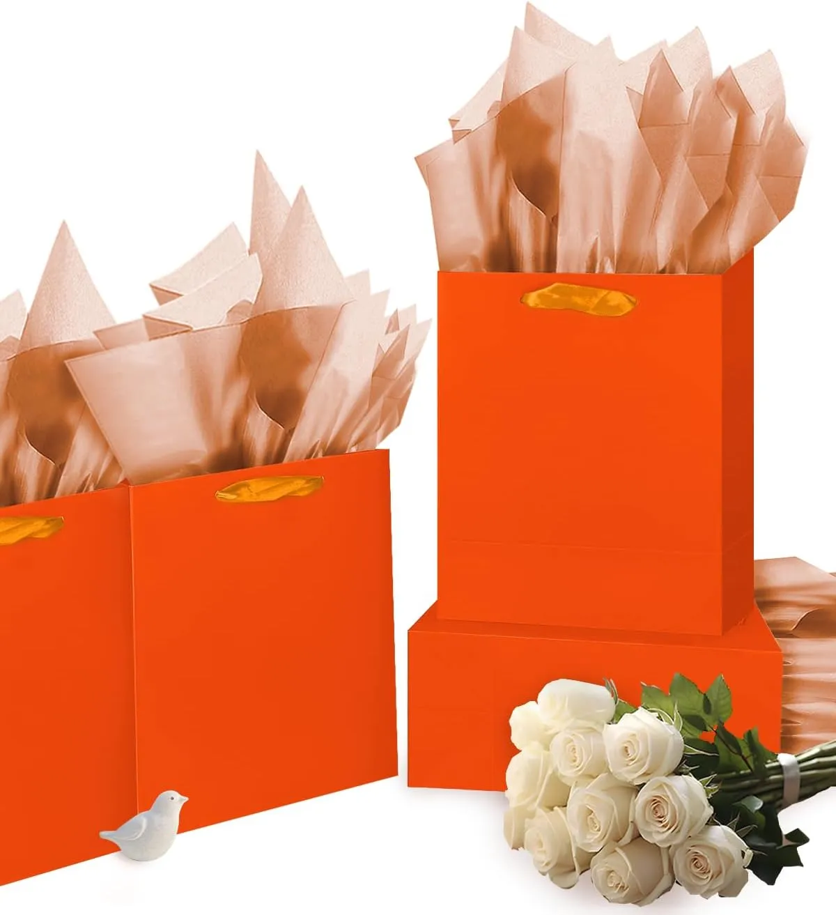 Gcardist Dark Orange Gift Bags with Tissue Paper for Wedding, Birthday, Party Supplies-7.9"x4.3"x9.6" Medium Size Cardboard Gift Bags（16pcs Bags  32pcs Tissue Paper ）