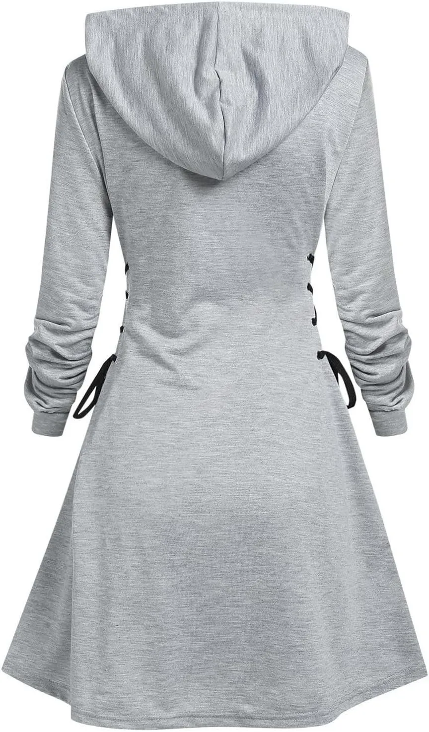 Generic Women's Hoodie Dress Drawstring Long Sleeve Side Lace Up Bodycon Tunic Sweatshirt Dress