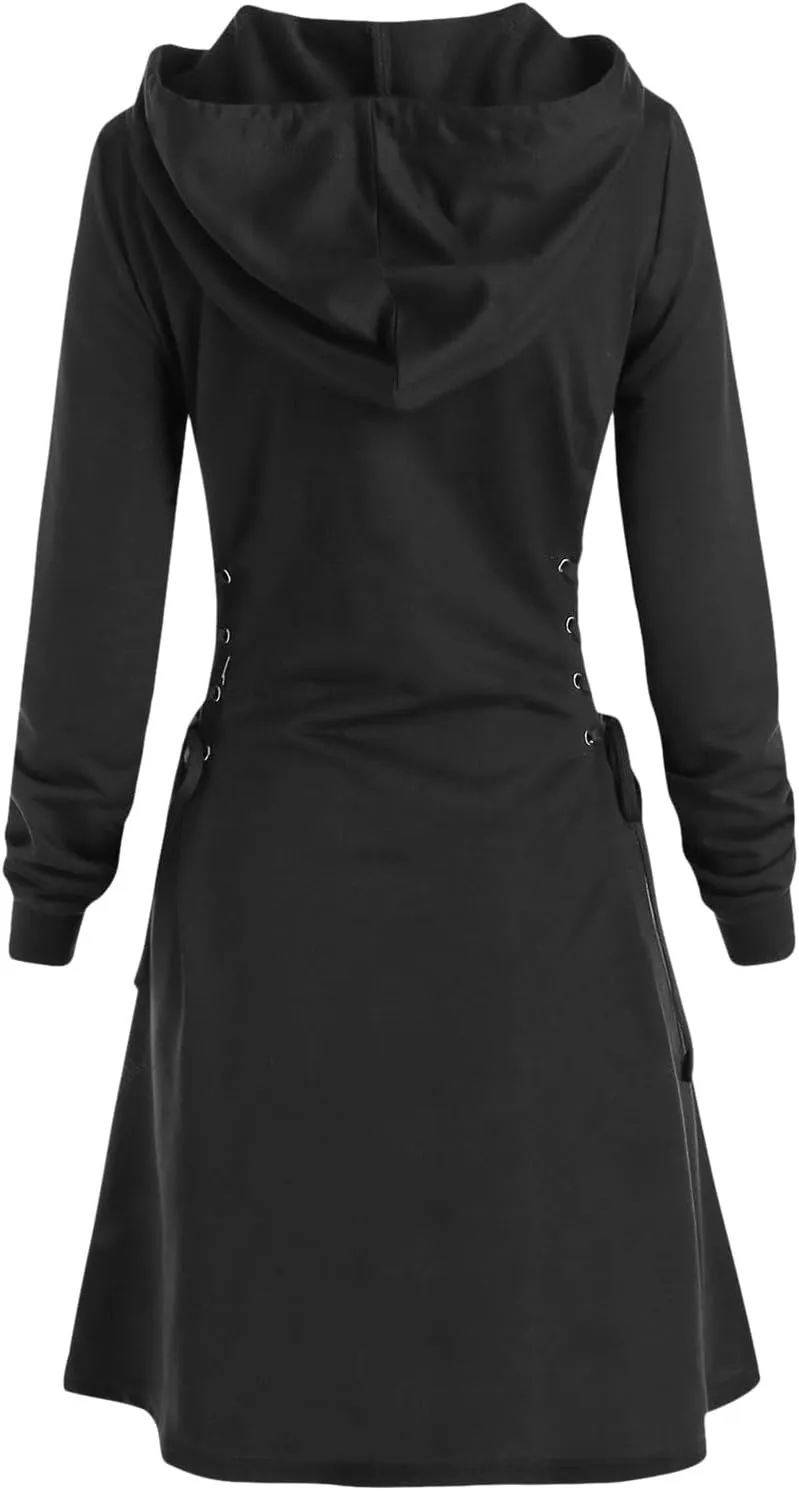Generic Women's Hoodie Dress Drawstring Long Sleeve Side Lace Up Bodycon Tunic Sweatshirt Dress