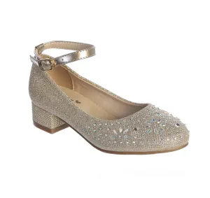 Girls Rhinestone and Metallic Block Heels
