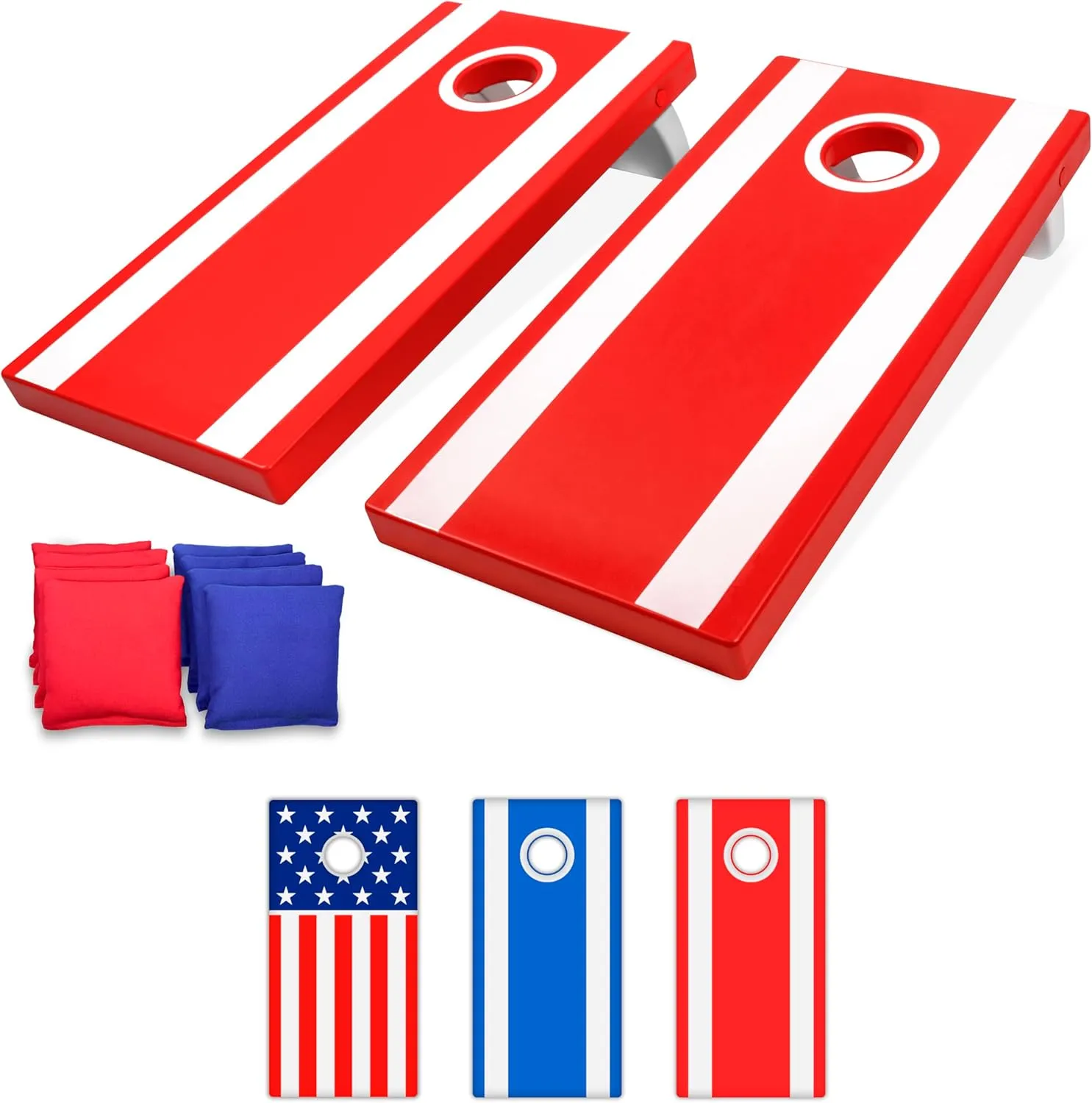 GoSports 4 x 2 ft All Weather Cornhole Boards - American Flag, Red, or Blue - Game Set Includes 8 Bean Bags & Rules