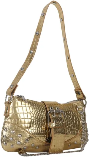 Gothic Punk Bag Cool Style Trendy Handbag Y2K Rivet Chain Women Shoulder Bag for Travel Vacation Daily