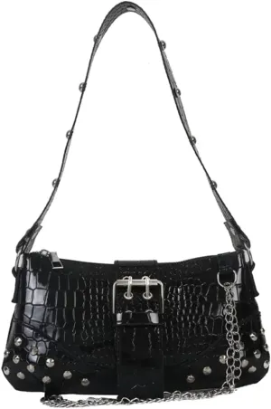 Gothic Punk Bag Cool Style Trendy Handbag Y2K Rivet Chain Women Shoulder Bag for Travel Vacation Daily