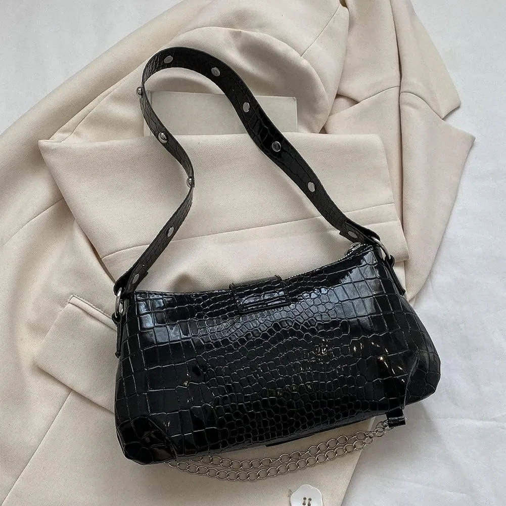 Gothic Punk Bag Cool Style Trendy Handbag Y2K Rivet Chain Women Shoulder Bag for Travel Vacation Daily
