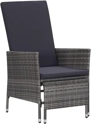 Gray Poly Rattan Reclining Patio Chair with Cushions and Built-in Footrest for Outdoor Patio, Poolside, and Backyard Lounging