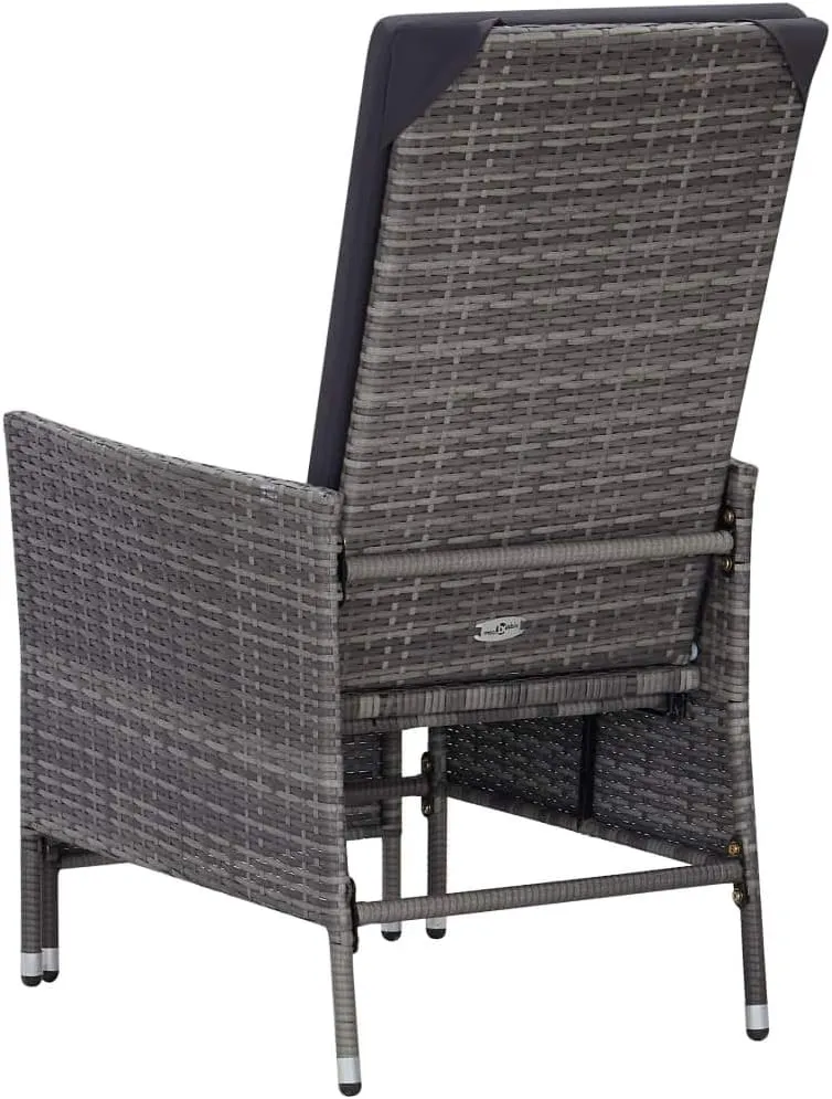 Gray Poly Rattan Reclining Patio Chair with Cushions and Built-in Footrest for Outdoor Patio, Poolside, and Backyard Lounging