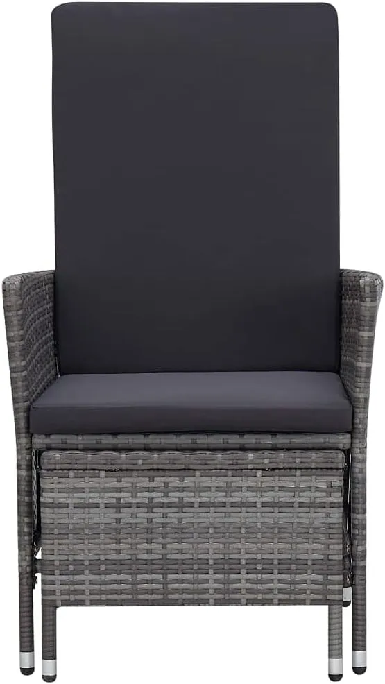 Gray Poly Rattan Reclining Patio Chair with Cushions and Built-in Footrest for Outdoor Patio, Poolside, and Backyard Lounging