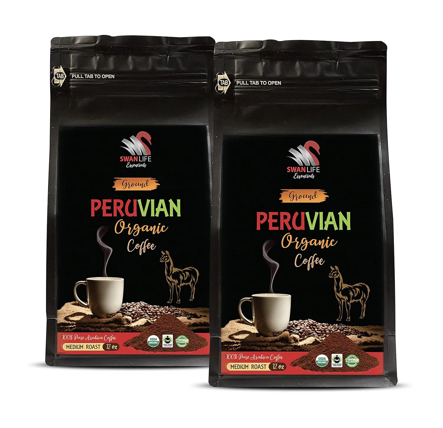 ground coffee arabica - PERUVIAN GROUND ORGANIC COFFEE, fair trade, 100% arabica, medium roast, low acidity - coffee gifts for women, 2 Bags (24 OZ)