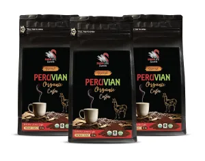 ground coffee gift - PERUVIAN GROUND ORGANIC COFFEE, fair trade, 100% arabica, medium roast, low acidity - peru medium roast coffee, 3 Bags (36 OZ)