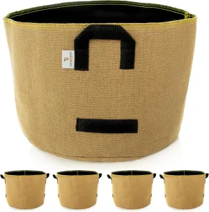 Grow Bags: 5-Pack (Size: 25 Gallon): Thick Jute Material   Inside Felt Fabric Liner, w/Yellow Stitch. Very Biodegradable and eco-Friendly Material. (Handles   Dumping Handles-pat.Pend).