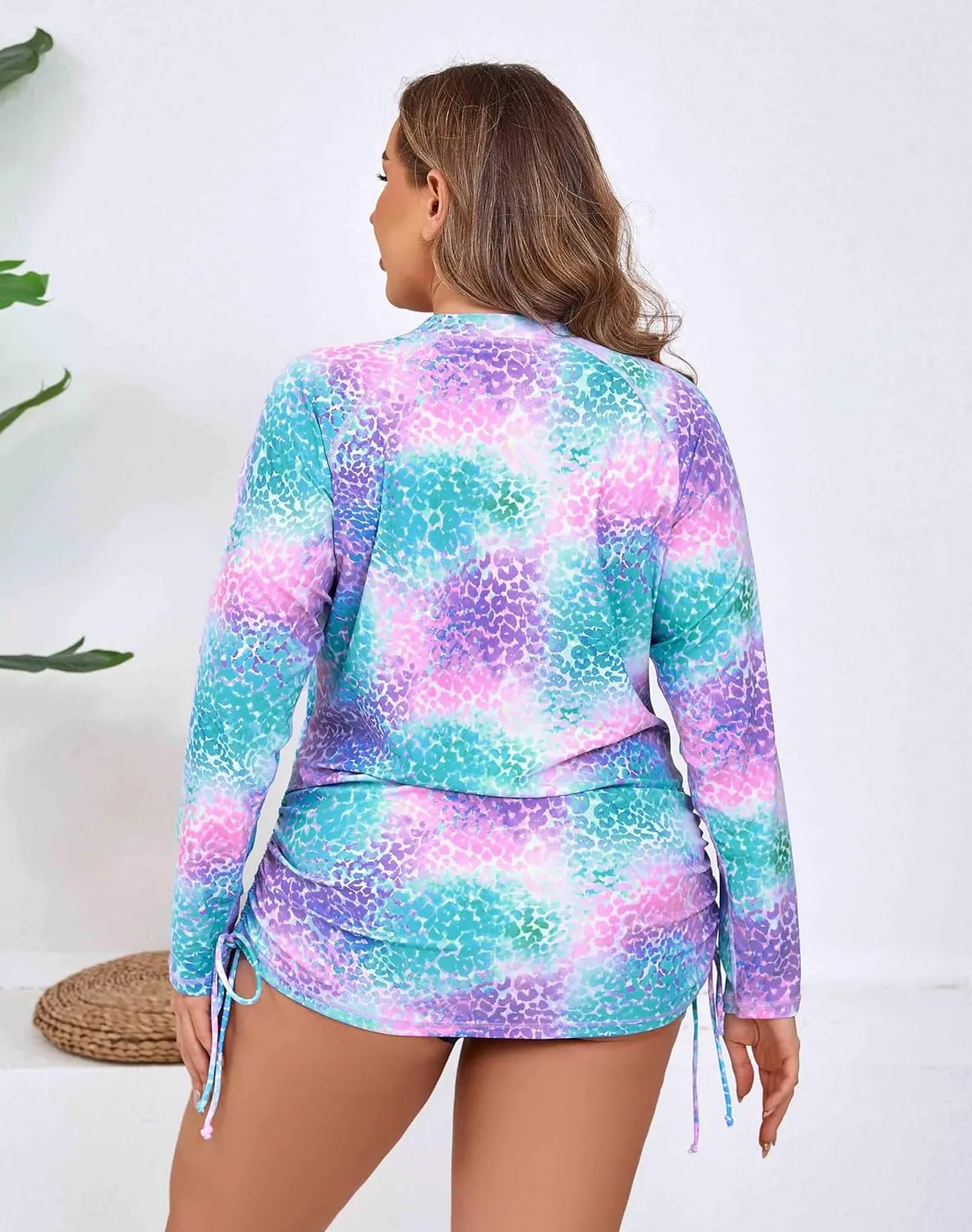 Halcurt Plus Size Rash Guard for Women UPF 50  Zip Drawstring Ruched Pocket Top