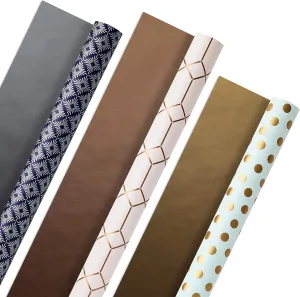 Hallmark Wrapping Paper Rolls for Graduation, Wedding, Birthday, Baby Shower, Bridal Shower - Foil Metallic Pastel Gift Wrap Paper (Set of 3 Reversible Rolls: 120 sq. ft. ttl.)
