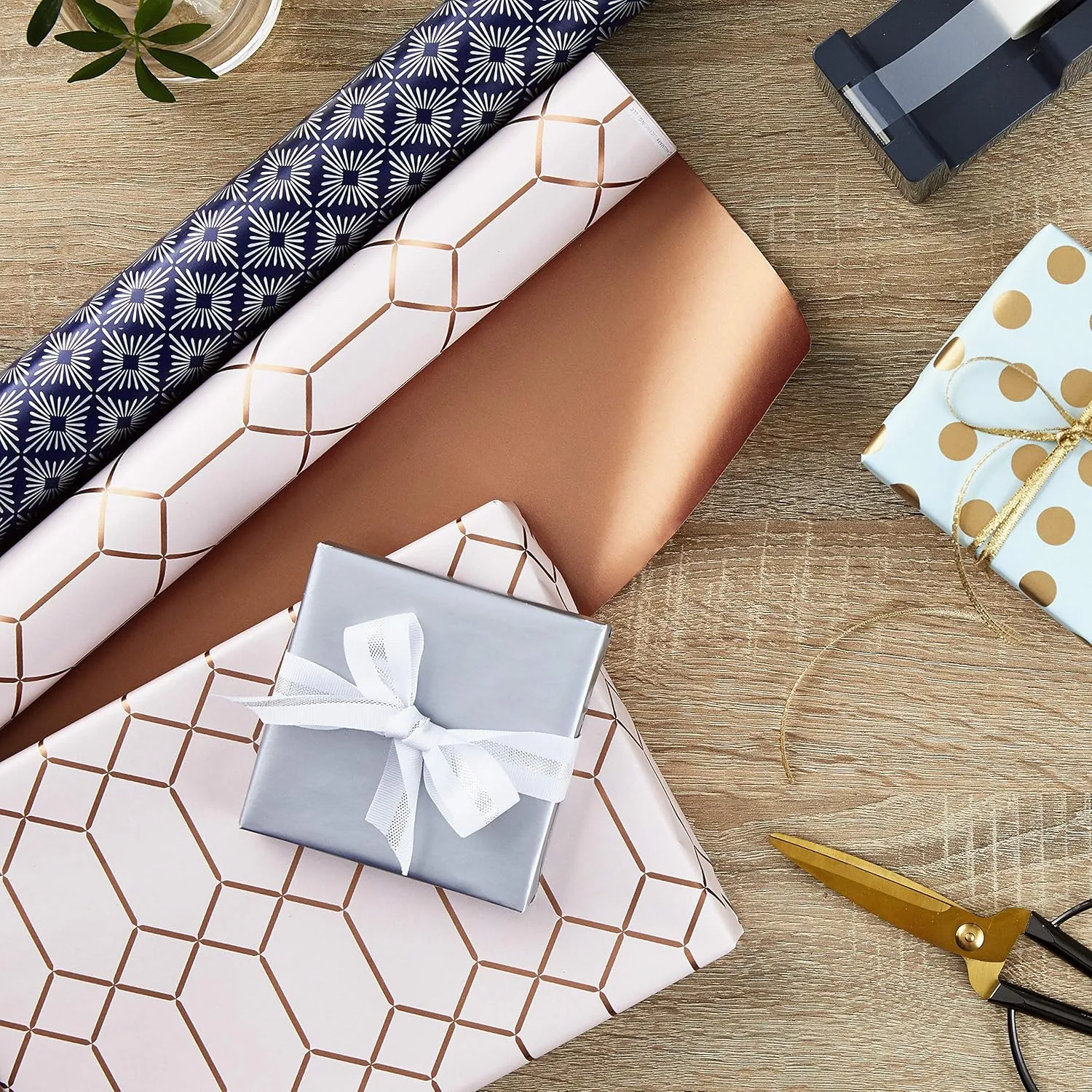 Hallmark Wrapping Paper Rolls for Graduation, Wedding, Birthday, Baby Shower, Bridal Shower - Foil Metallic Pastel Gift Wrap Paper (Set of 3 Reversible Rolls: 120 sq. ft. ttl.)