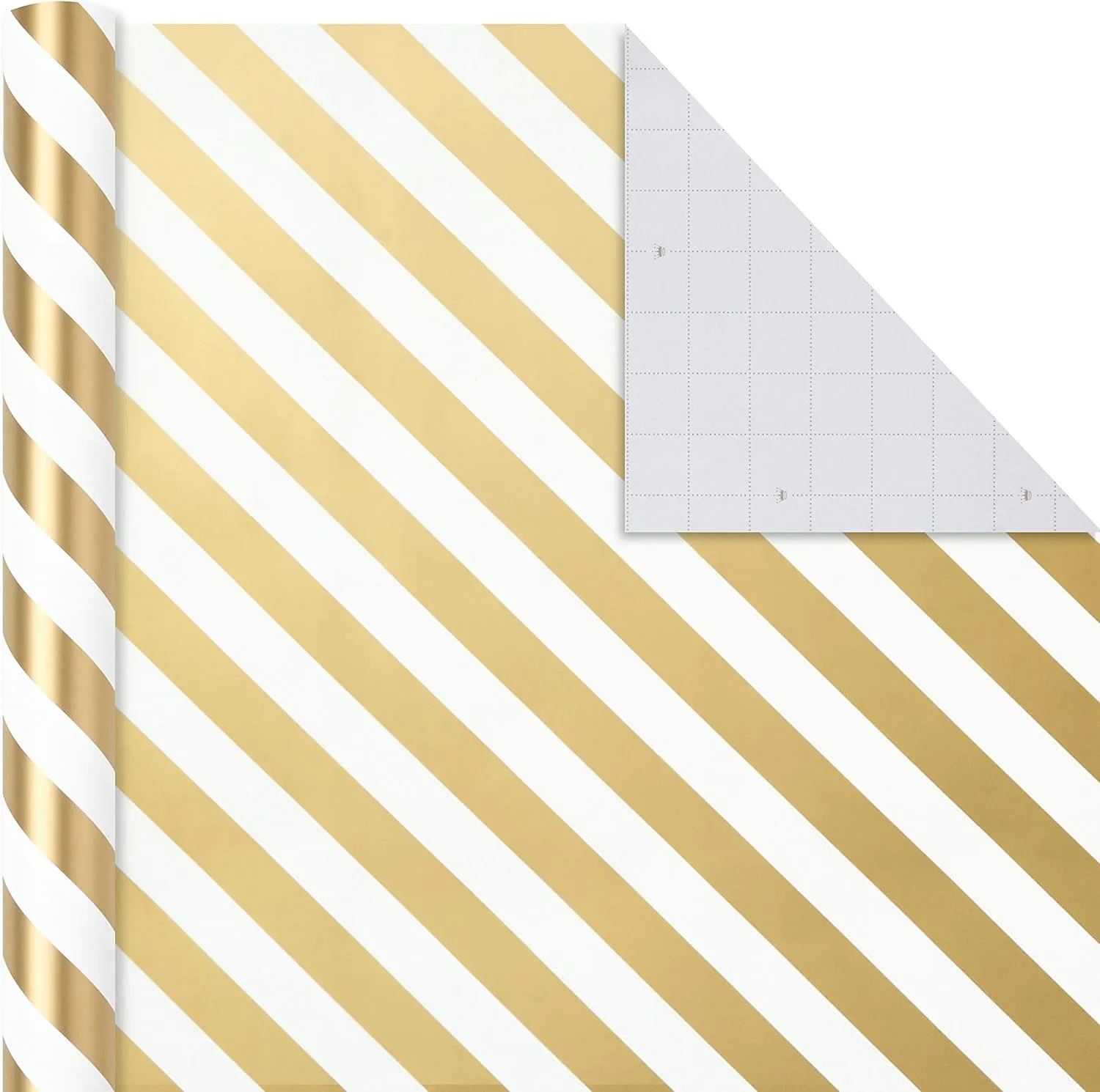 Hallmark Wrapping Paper Rolls for Weddings, Bridal Showers, Birthdays - Gold and White Gift Wrap Paper (Set of 3 Rolls: 105 sq. ft. ttl.) Metallic Striped and Polka Dot for All Occasions