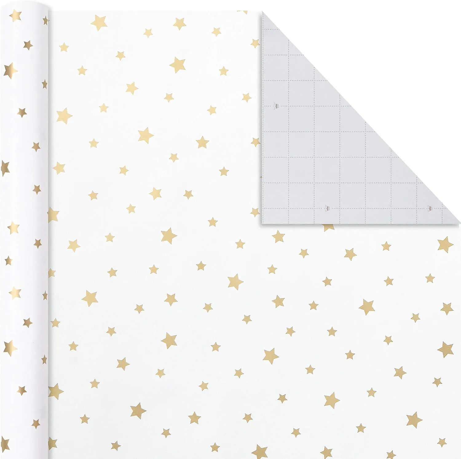 Hallmark Wrapping Paper Rolls for Weddings, Bridal Showers, Birthdays - Gold and White Gift Wrap Paper (Set of 3 Rolls: 105 sq. ft. ttl.) Metallic Striped and Polka Dot for All Occasions