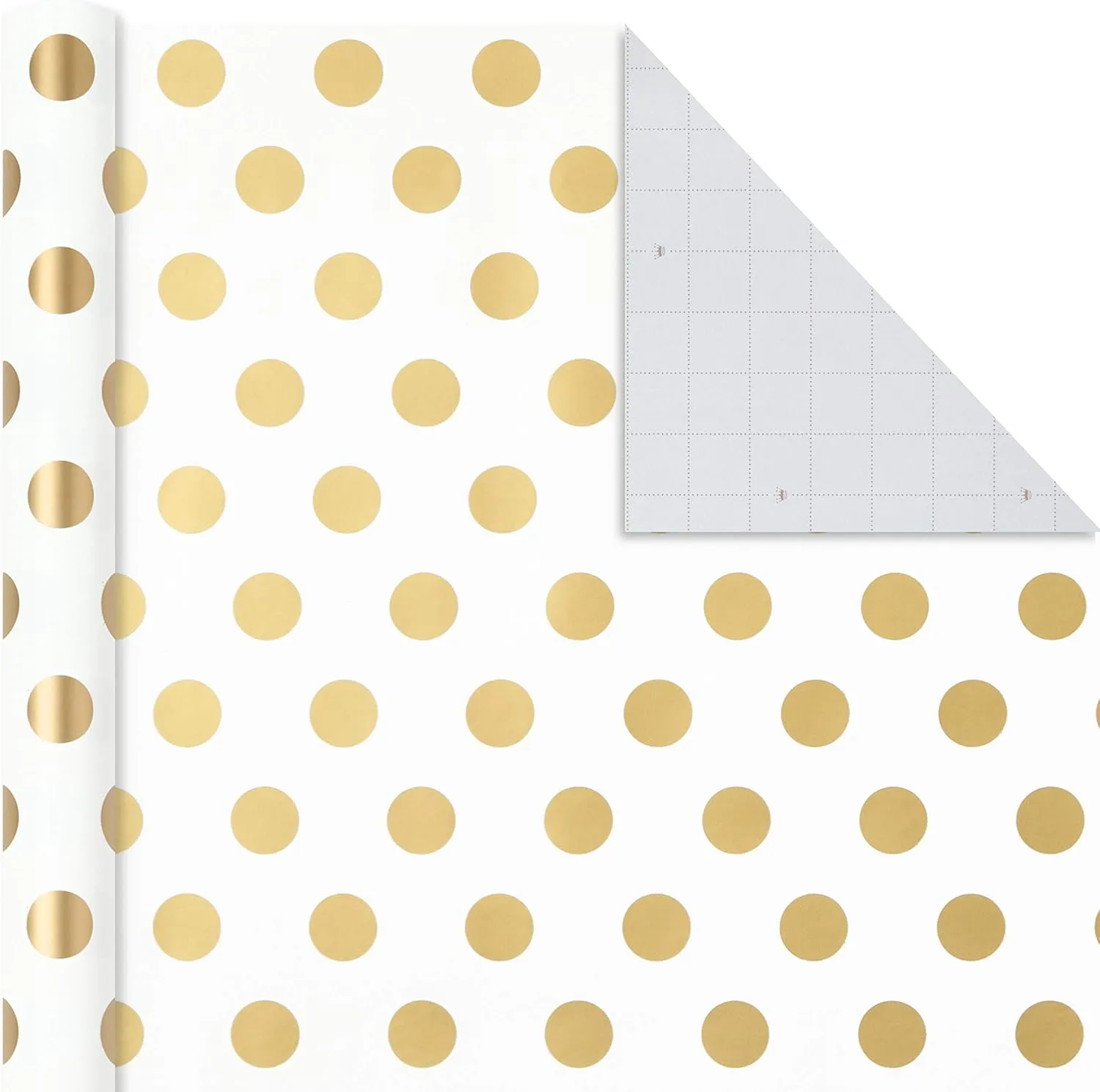 Hallmark Wrapping Paper Rolls for Weddings, Bridal Showers, Birthdays - Gold and White Gift Wrap Paper (Set of 3 Rolls: 105 sq. ft. ttl.) Metallic Striped and Polka Dot for All Occasions