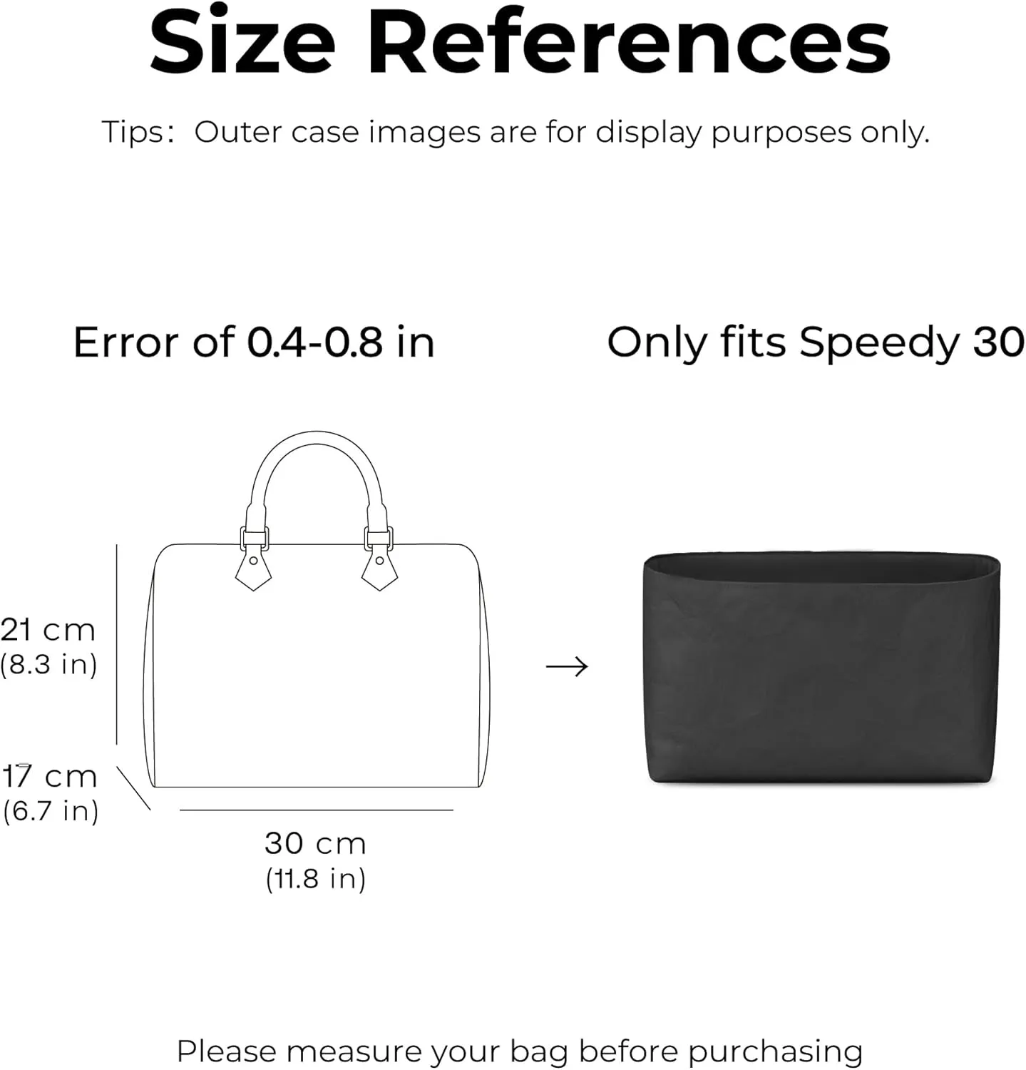 Handbag Organizer Insert for lv Speedy Bandoulière 30, Custom Fit Inside Premium Matte Black Lightweight WaterResistant Purse Insert with Cup Holder Accessories