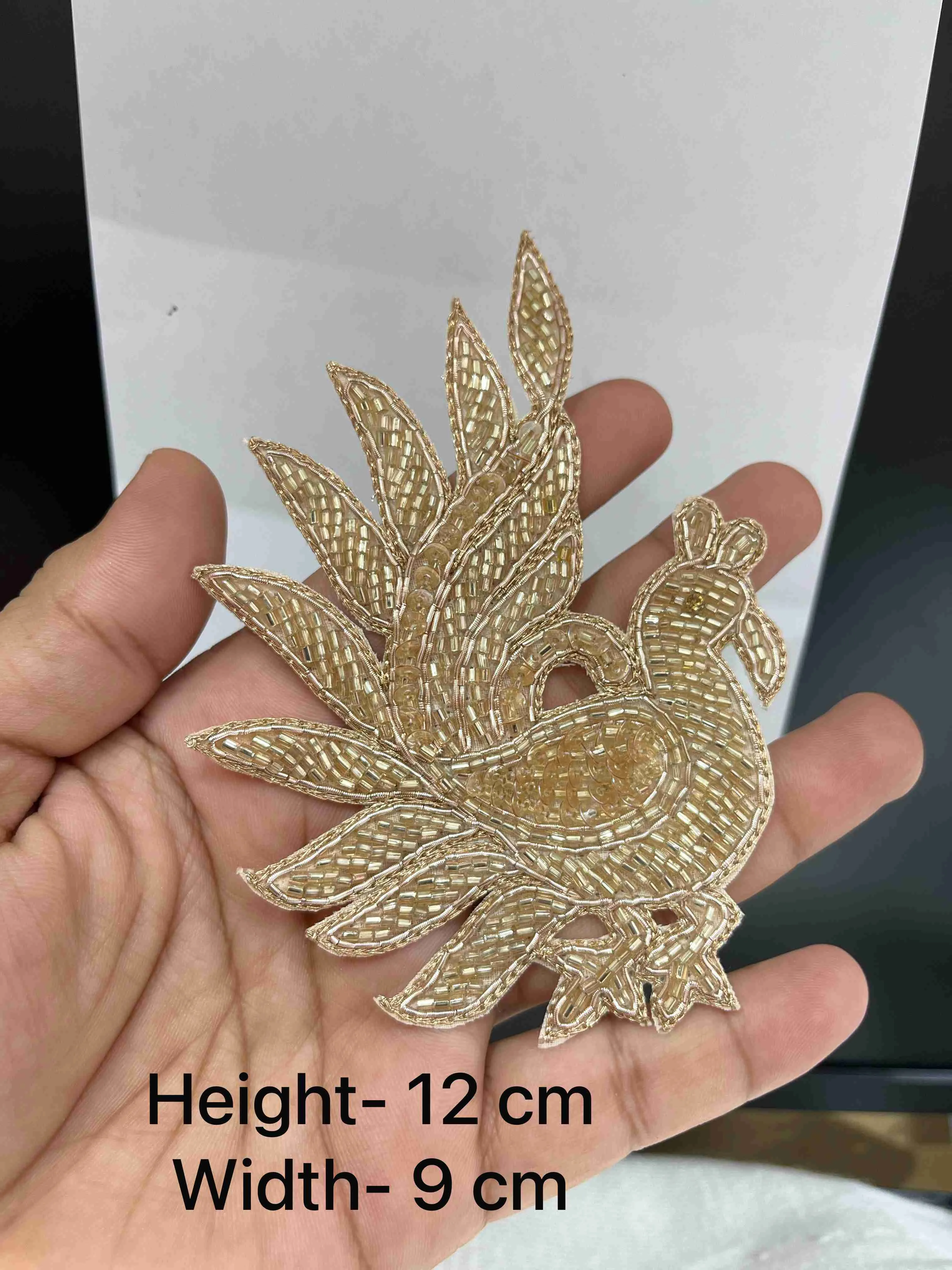 Handcrafted Catdana Work Peacock Design Applique (Rose Gold) – Embroidered Luxury Patch for Ethnic Wear