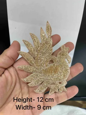 Handcrafted Catdana Work Peacock Design Applique (Rose Gold) – Embroidered Luxury Patch for Ethnic Wear