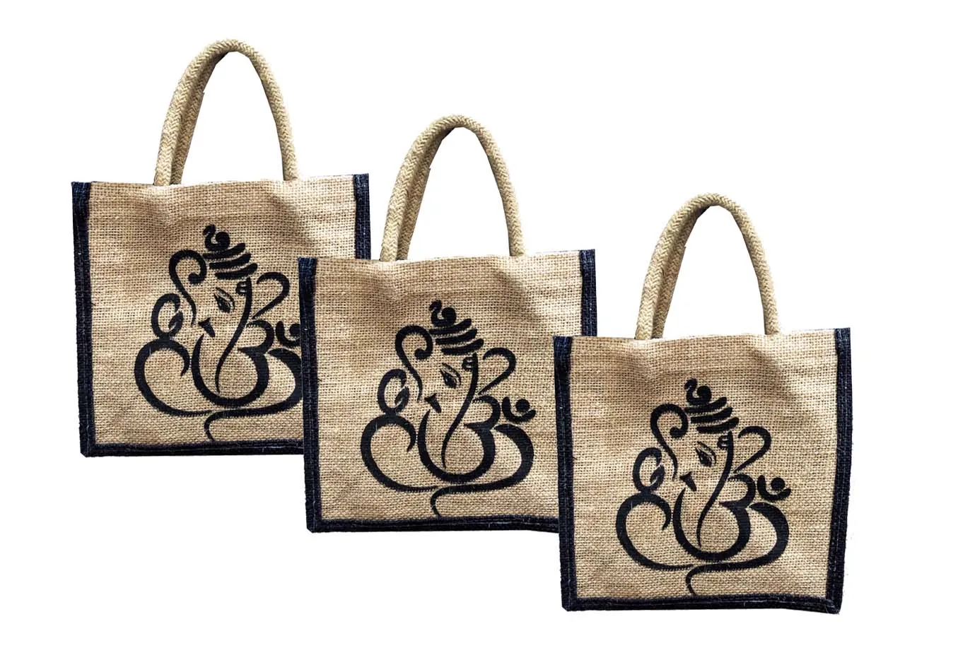 Handmakers Diwali Return Gift Ganesh Jute Bags 8X5X8 Inch