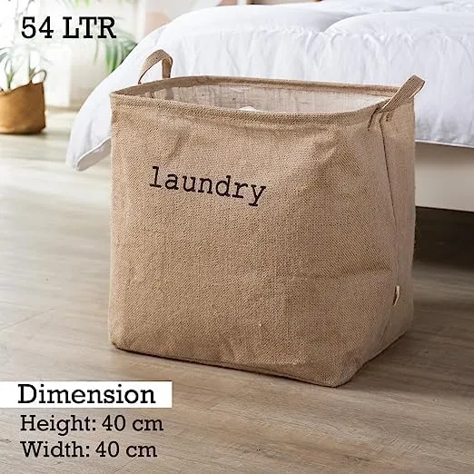 Handmakers Laundry Basket 54-Litre Natural Moisture-Resistant Jute Laundry Hamper With Handle