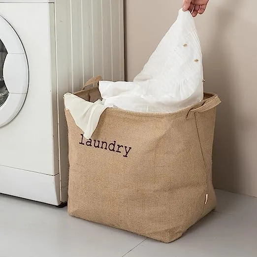 Handmakers Laundry Basket 54-Litre Natural Moisture-Resistant Jute Laundry Hamper With Handle