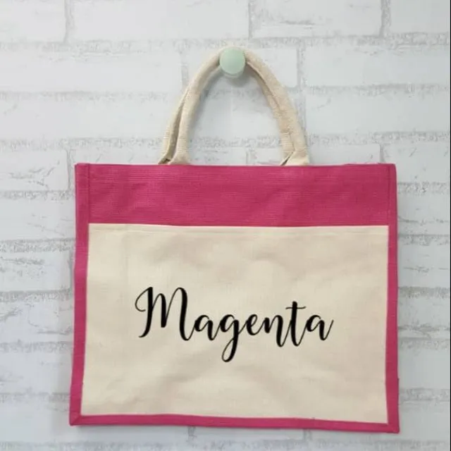 handmakers natural magenta jute bag with white pocket 12"X15" pack of 12