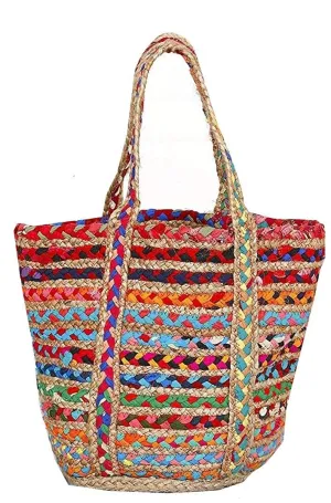 Handmakers Women's Multicolor jute braided Woven Handbags