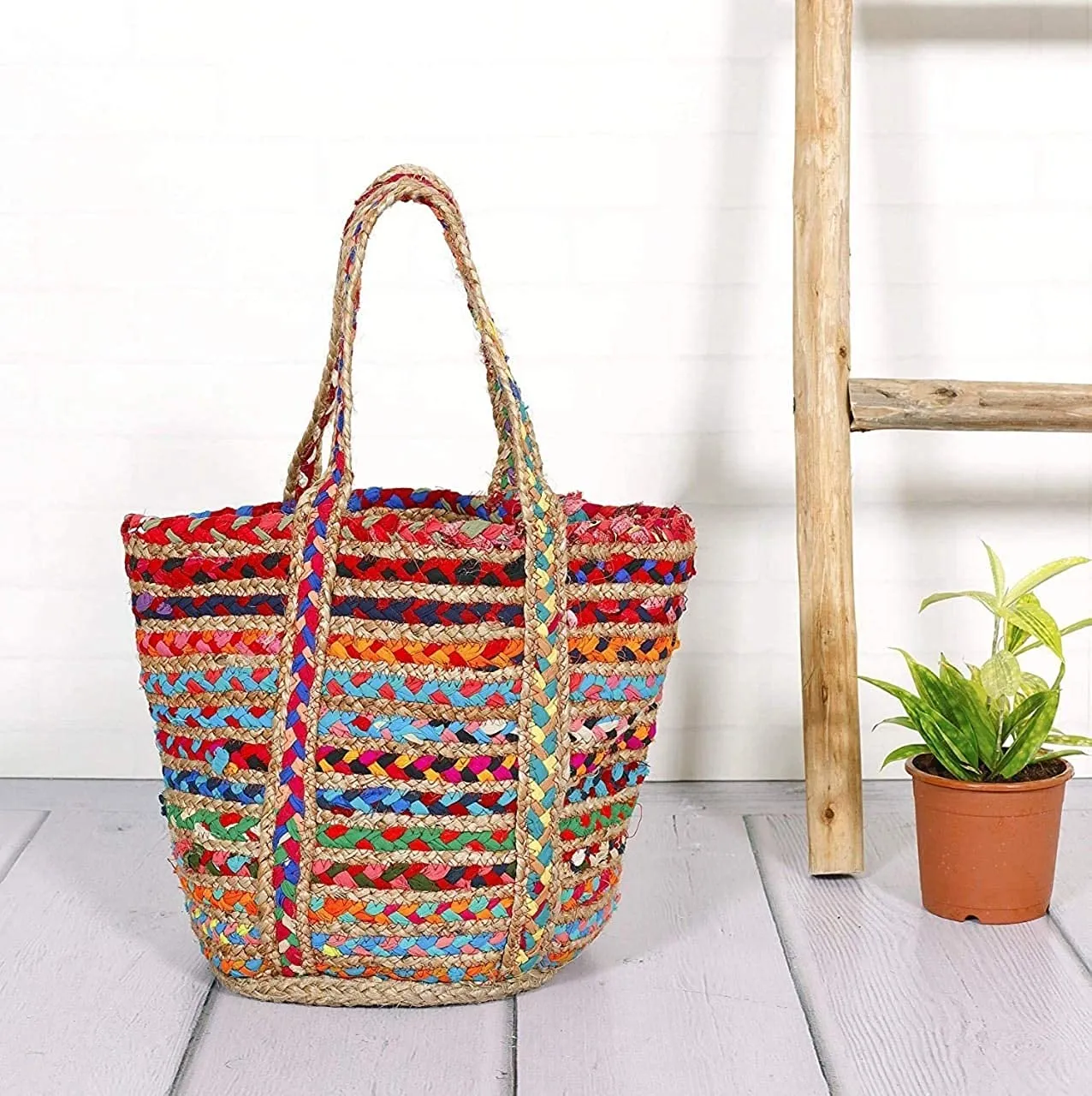 Handmakers Women's Multicolor jute braided Woven Handbags