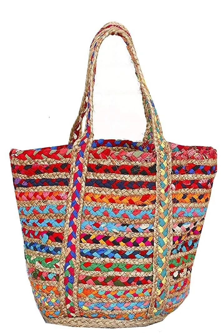 Handmakers Women's Multicolor jute braided Woven Handbags