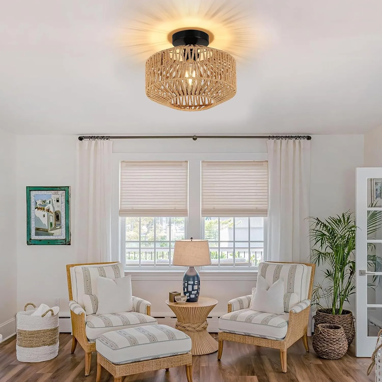 Handwoven Rattan Ceiling Light