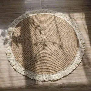 Handwoven Rattan Round Rug - Boho Home Decor