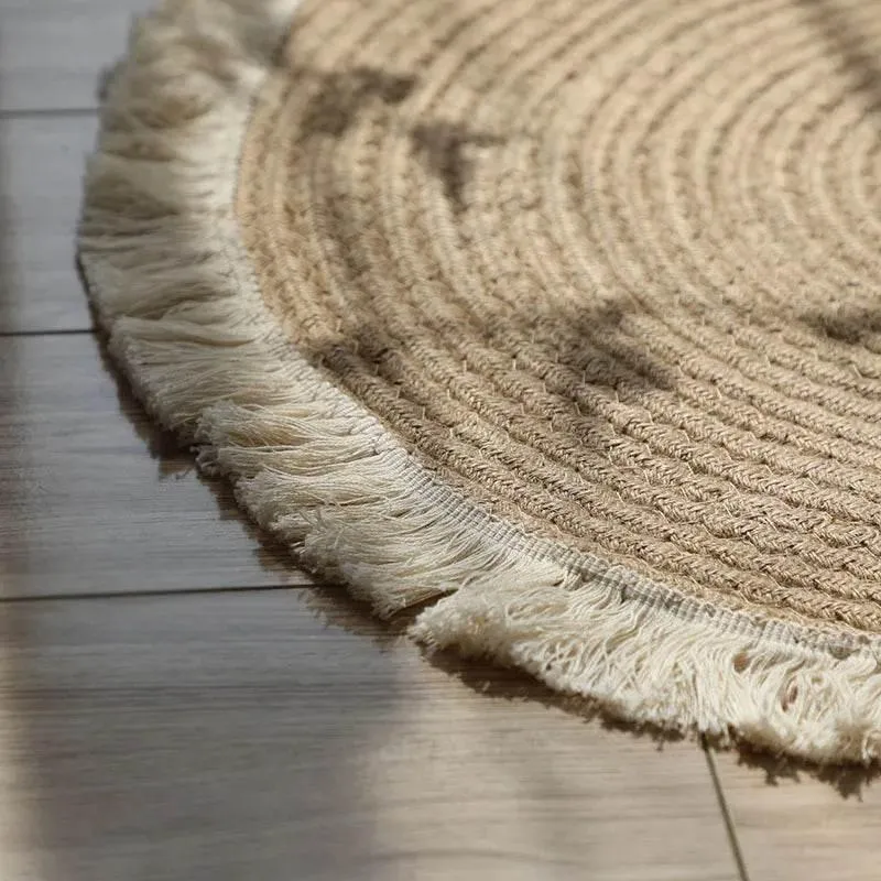 Handwoven Rattan Round Rug - Boho Home Decor