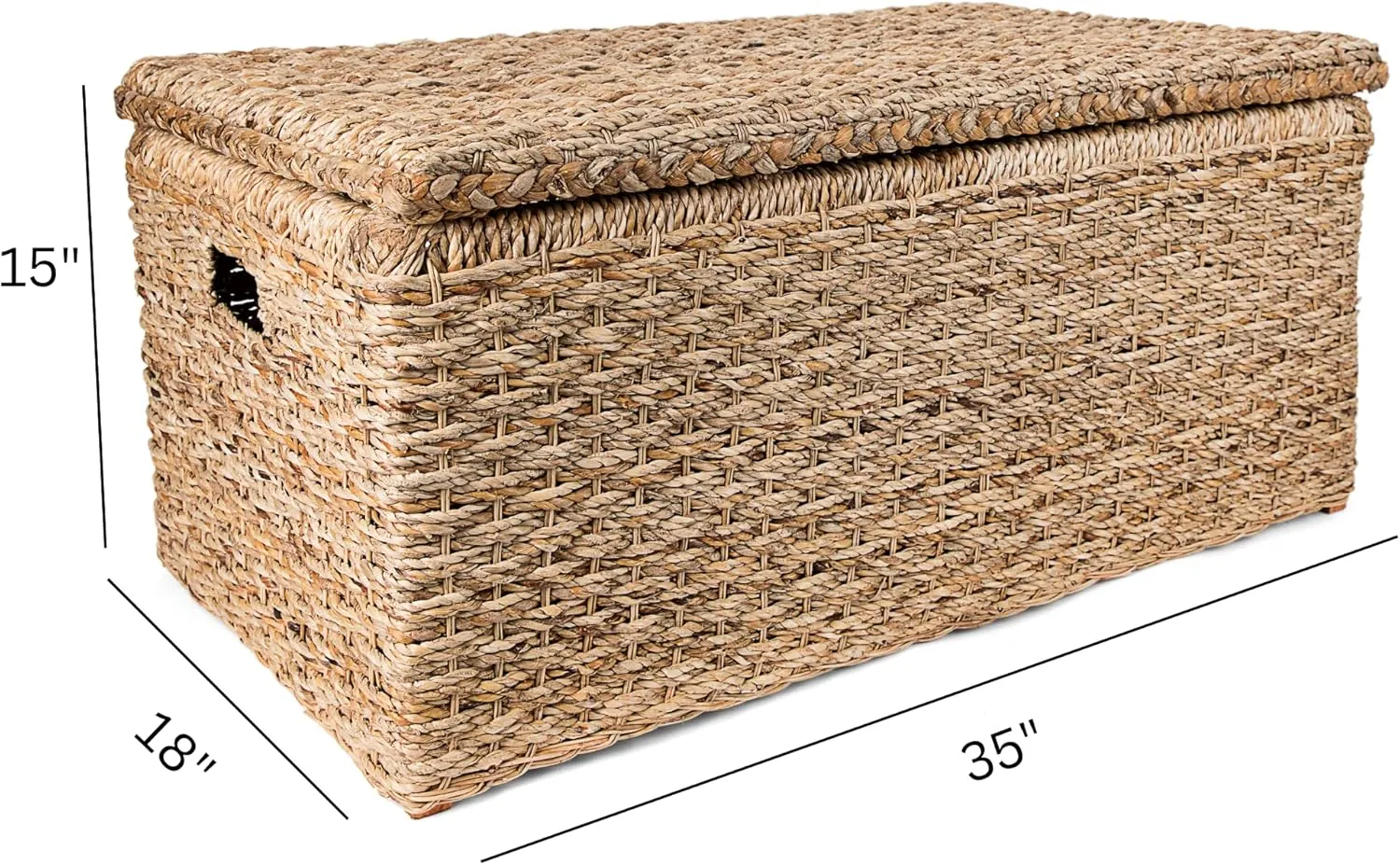 Handwoven Wicker 35" Banana Leaf Rattan Storage Trunk and Chest Seagrass XL Organizers with Lid, Natural Color with Handles