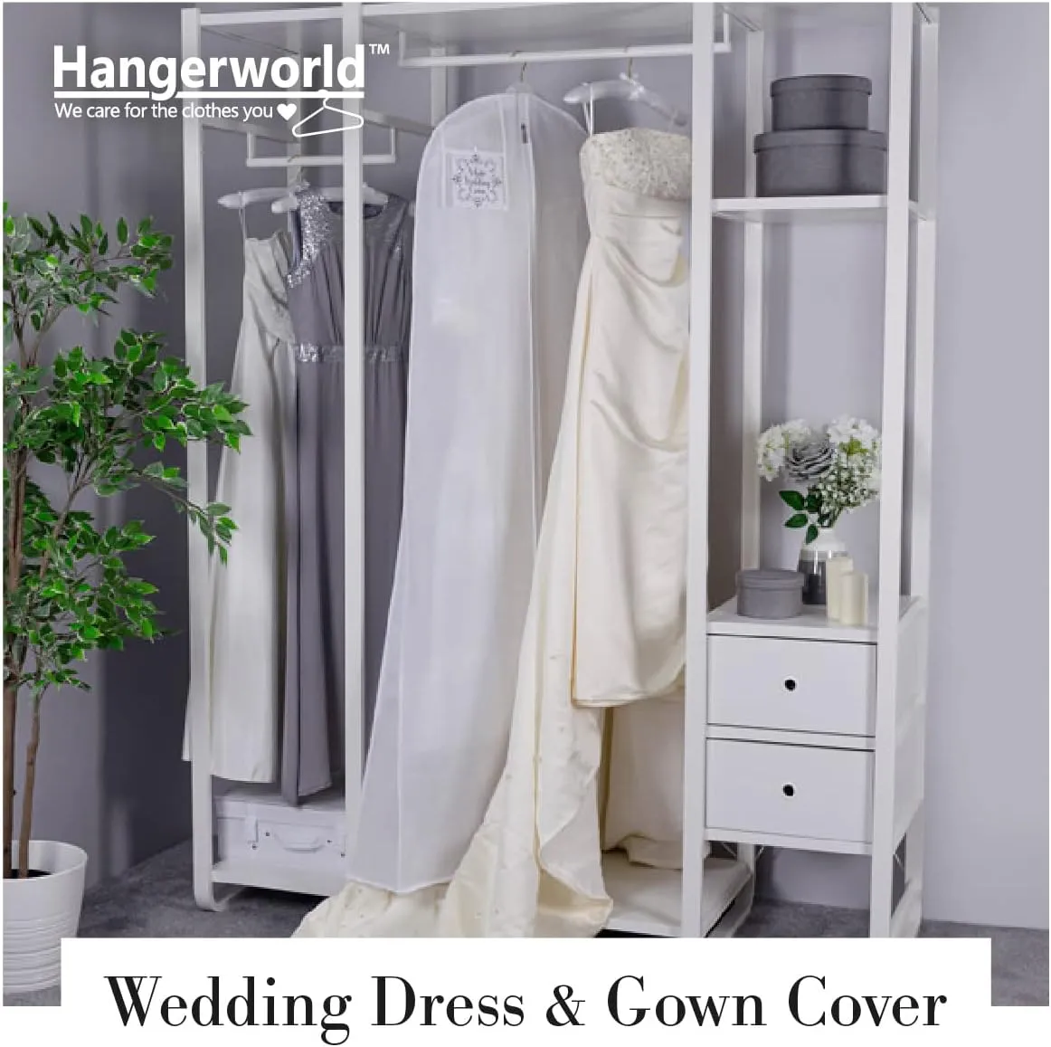 HANGERWORLD 72inch Breathable Wedding Gown Long Dress Hanging Garment Bag for Closet Storage (White)
