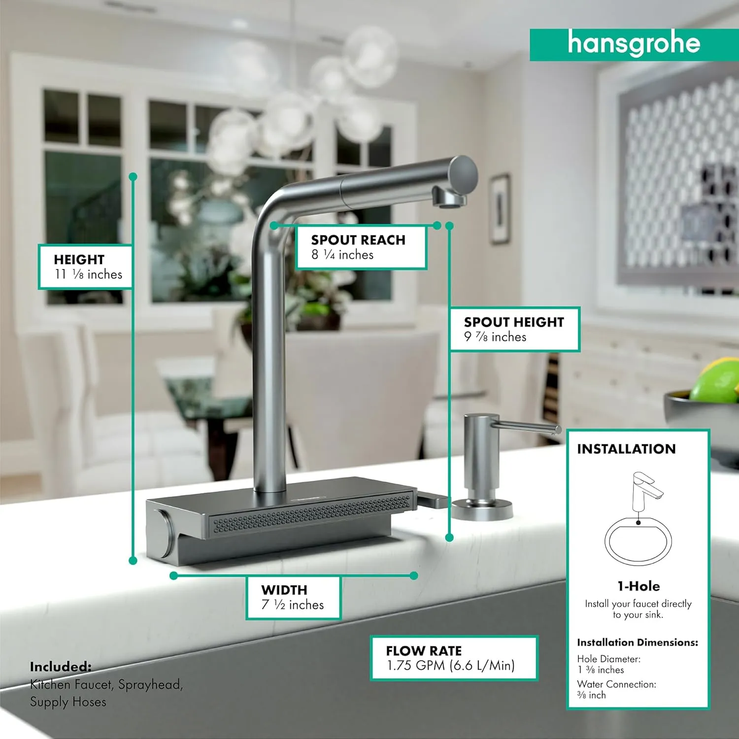 hansgrohe Aquno Select Black Single-Handle Kitchen Faucet, Kitchen Faucets with Pull Out Sprayer, Faucet for Kitchen Sink, Magnetic Docking Spray Head, Brushed Black Chrome 73836341